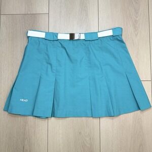 Vintage HEAD Tennis Skirt Women Size 26 Teal Pleated Belt Athletic Skort 90s